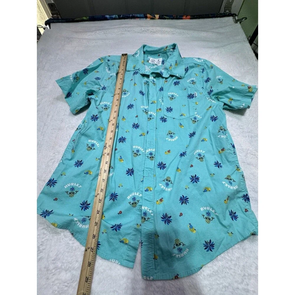 Hurley Men's Teal Party Hawaiian Short Sleeve Button Up Shirt‎ M Bright AOP